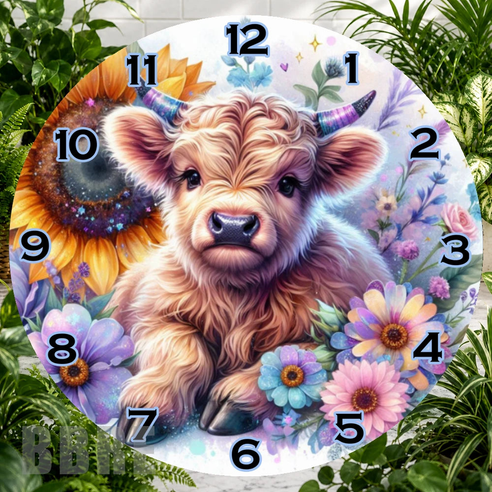 Floral Highland Cow Clock Sublimation Wrap,