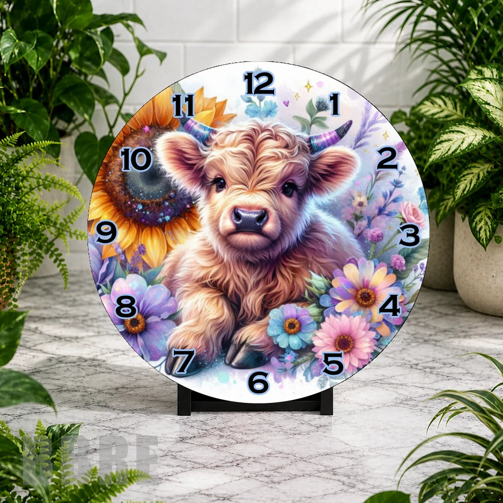 Floral Highland Cow Clock Mockup,