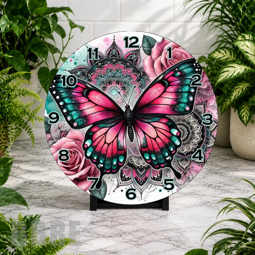 Butterfly Mandala Clock Mockup,
