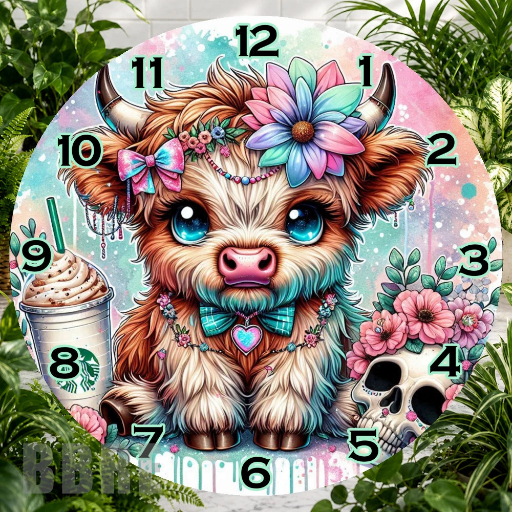 Cute Highland Cow 2 Clock Sublimation Wrap,