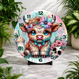 Cute Highland Cow 2 Clock Mockup,