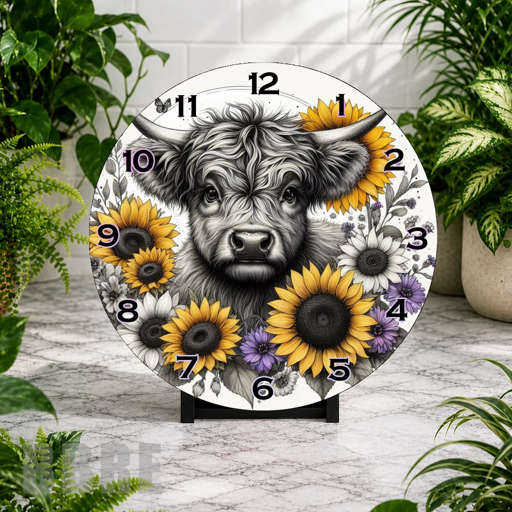 Highland Cow 2 Clock Mockup,