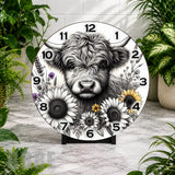 Floral Highland Cow 2 Clock Mockup,