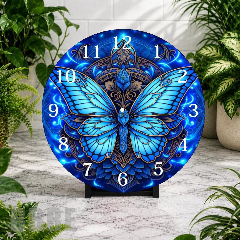 Blue Butterfly Clock Mockup,
