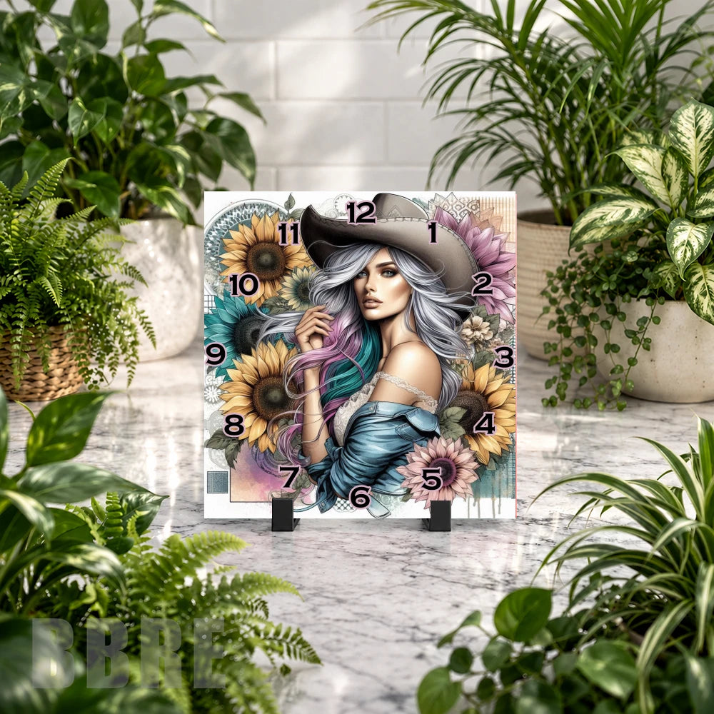 Sunflower Lady Clock Mockup