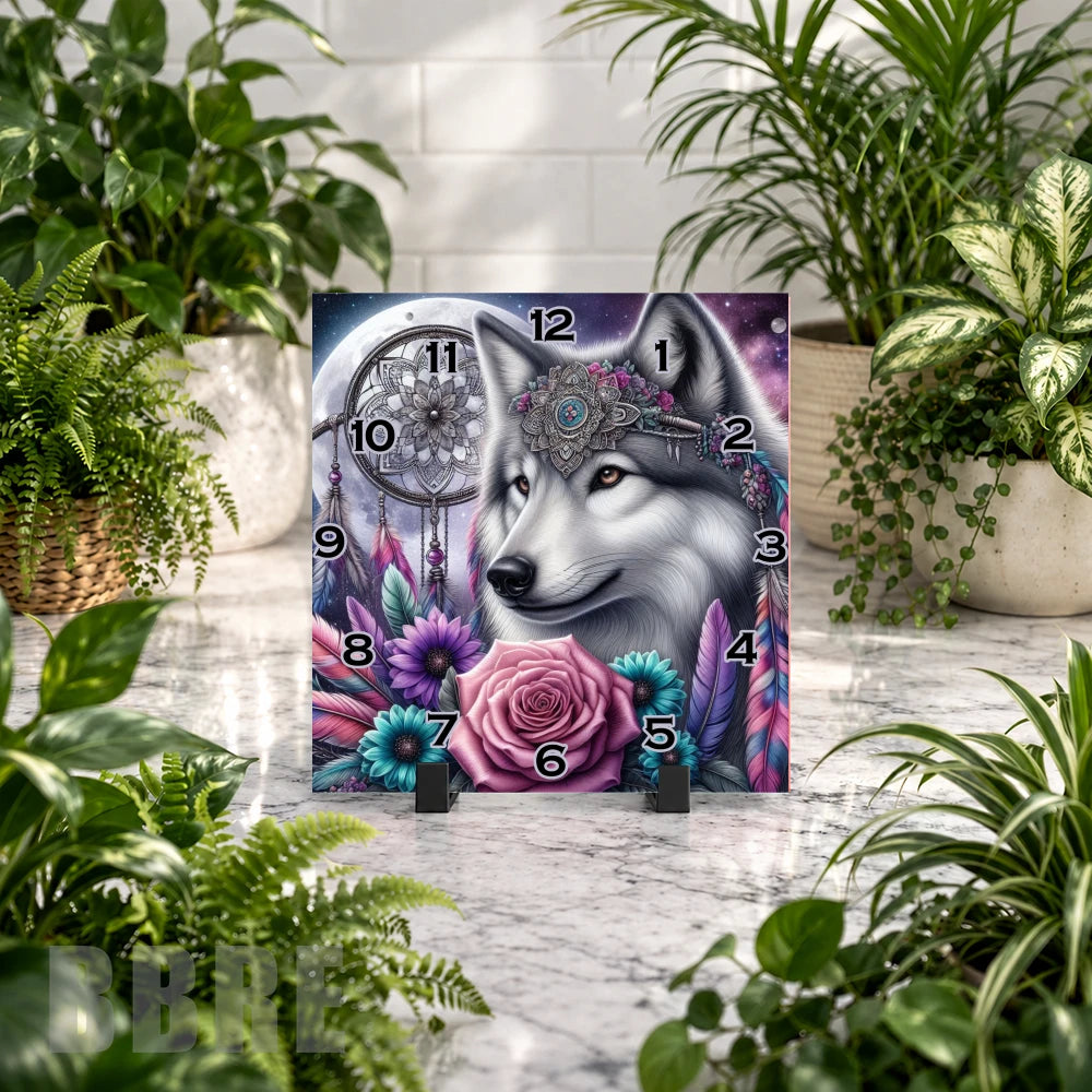 Wolf Dreamcatcher 3 Clock Mockup