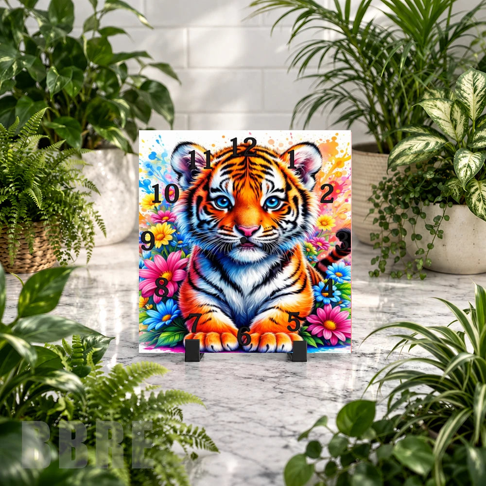 Tiger Floral Clock Mockup
