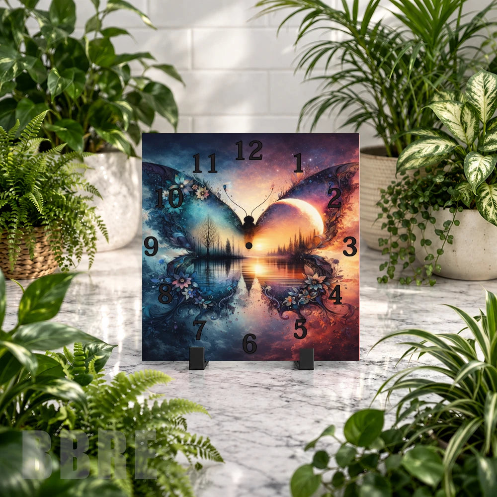 Butterfly Sunset Clock Mockup