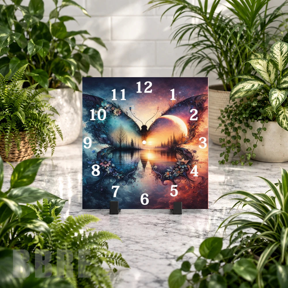 Butterfly Sunset 2 Clock Mockup