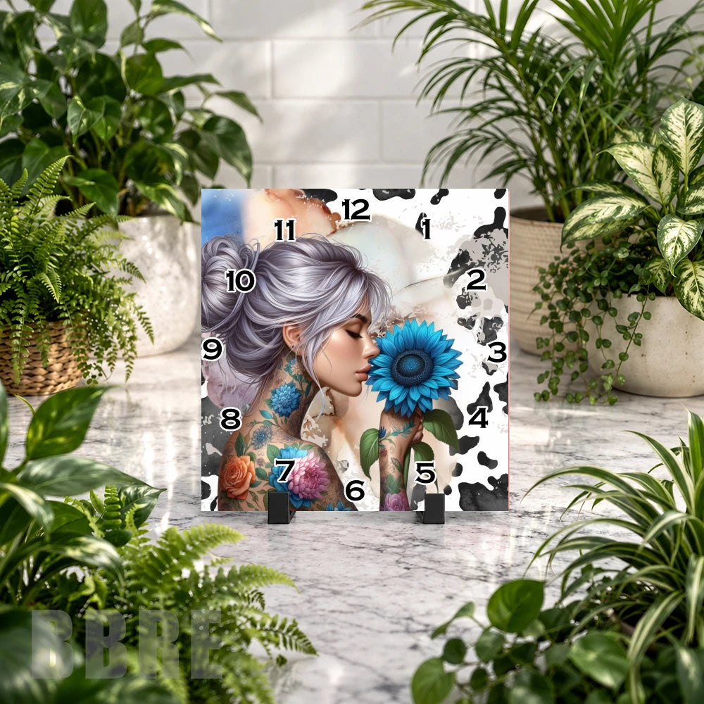 Floral Portrait Clock Mockup
