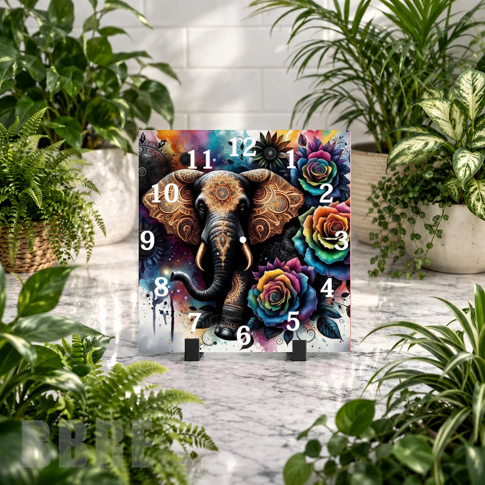 Elephant Floral Clock Mockup
