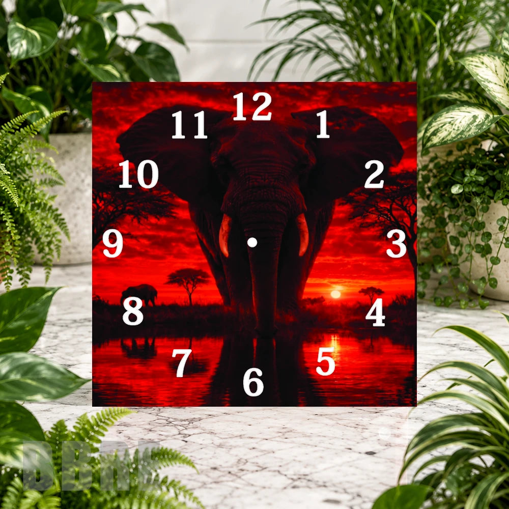 Elephant Sunset 4 Clock Sublimation Wrap
