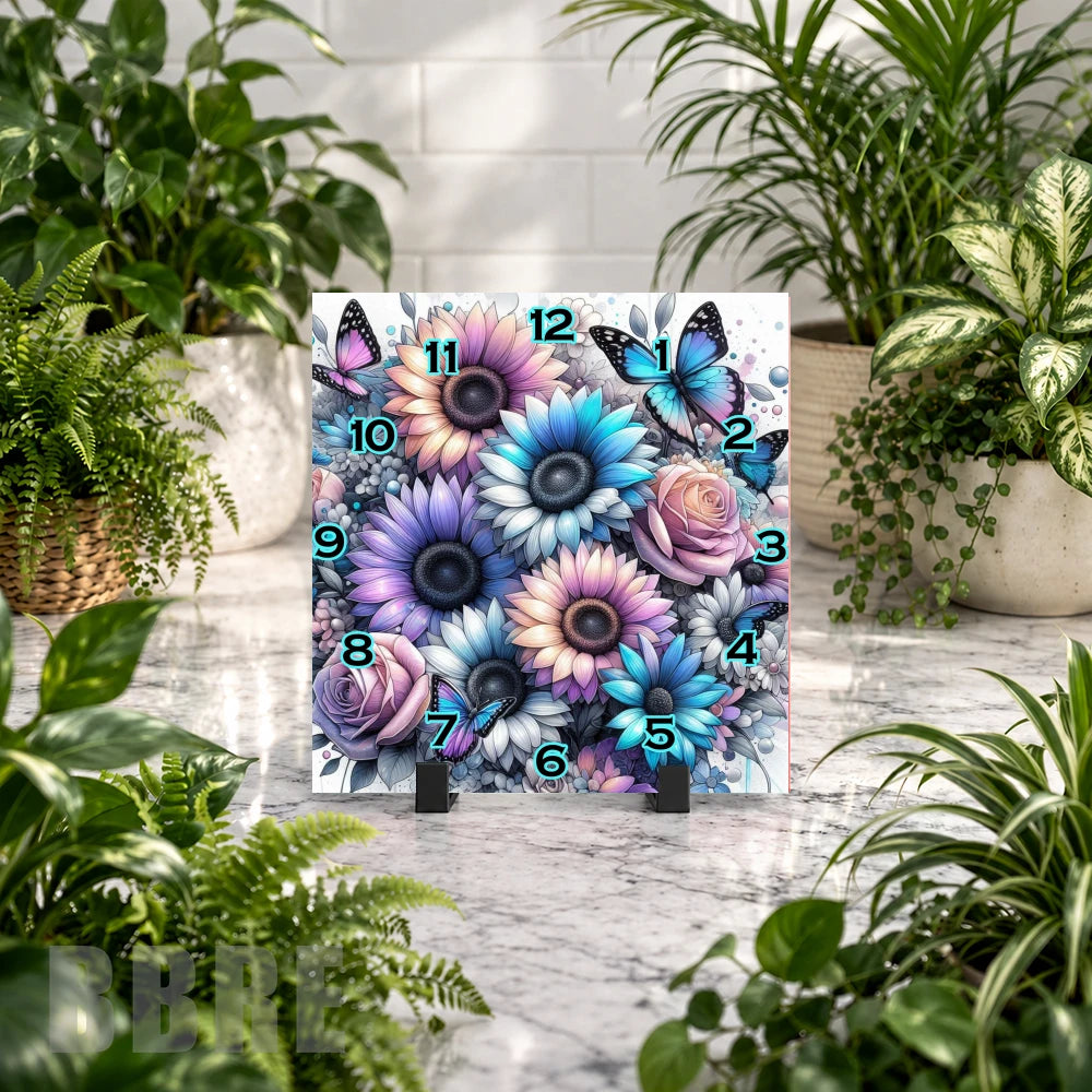 Floral Butterfly 6 Clock Mockup