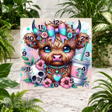 Floral Highland Cow Clock Sublimation Wrap