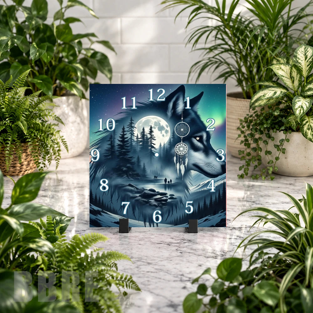 Wolf Dreamcatcher 4 Clock Mockup