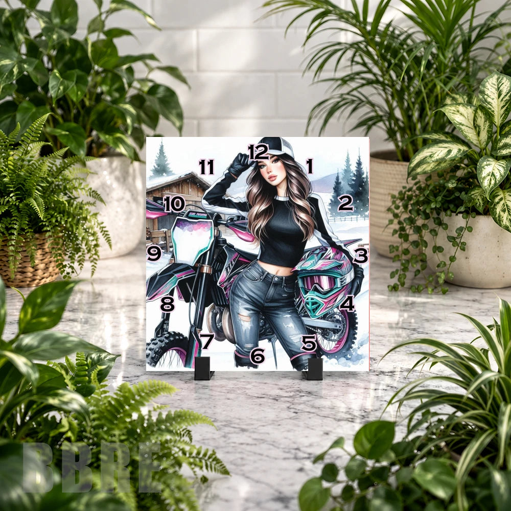 Motorcycle Girl Clock Mockup