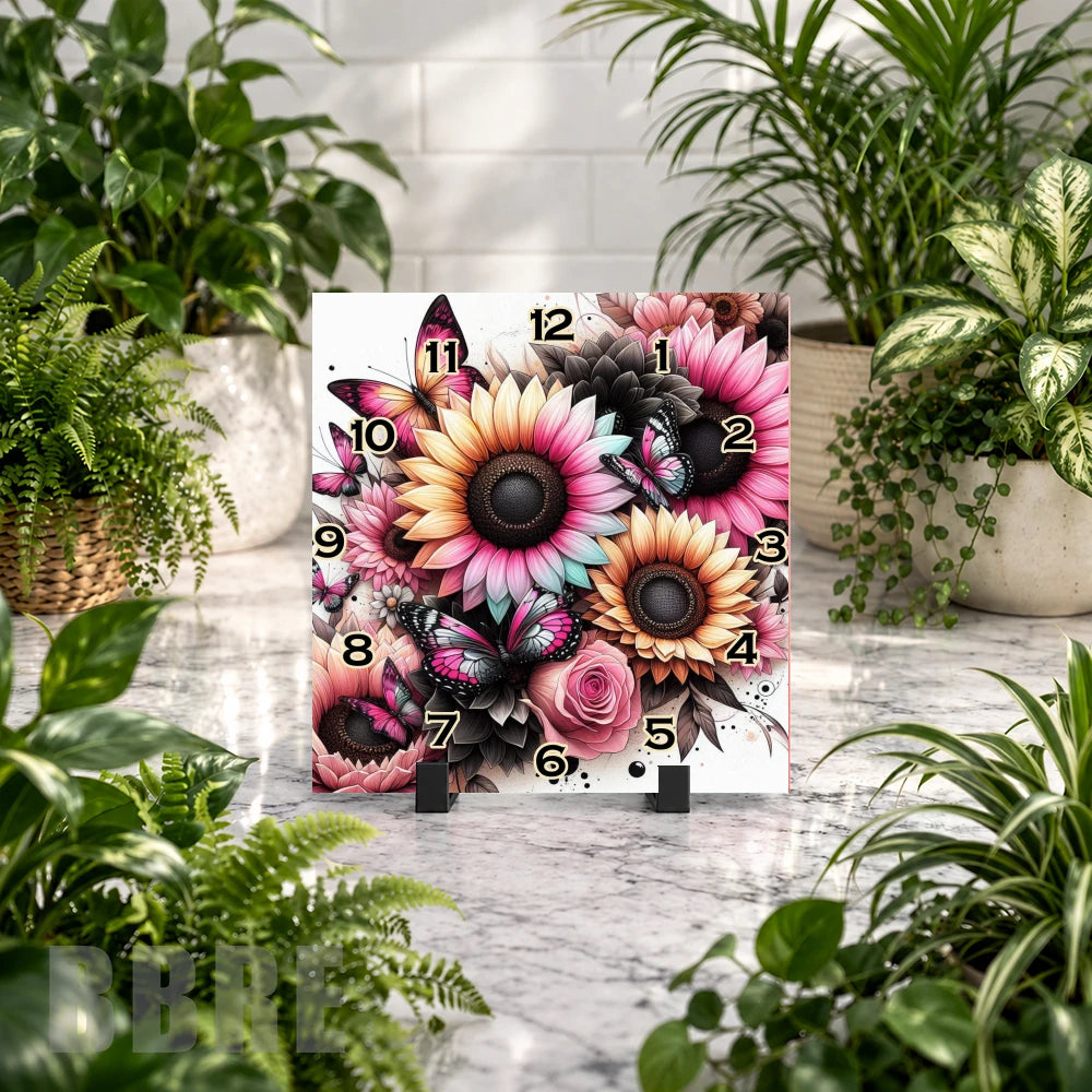 Floral Butterfly 7 Clock Mockup