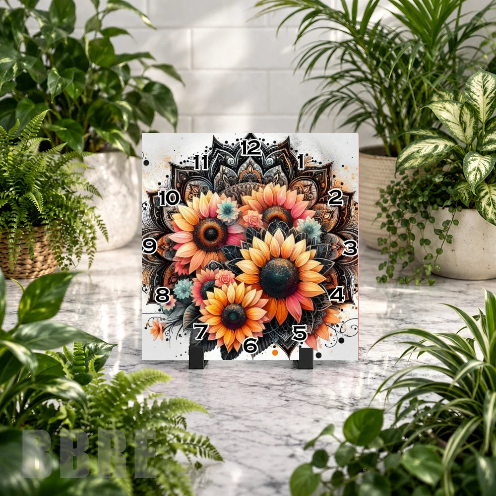 Sunflower Mandala 2 Clock Mockup