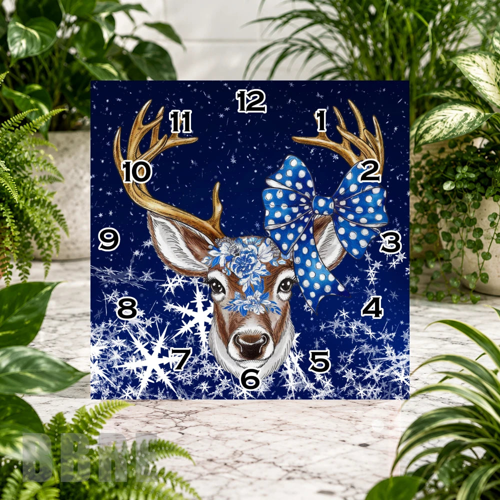 Blue Bow Deer Clock Sublimation Wrap
