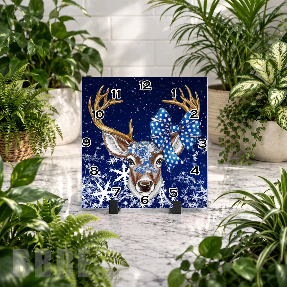 Blue Bow Deer Clock Mockup