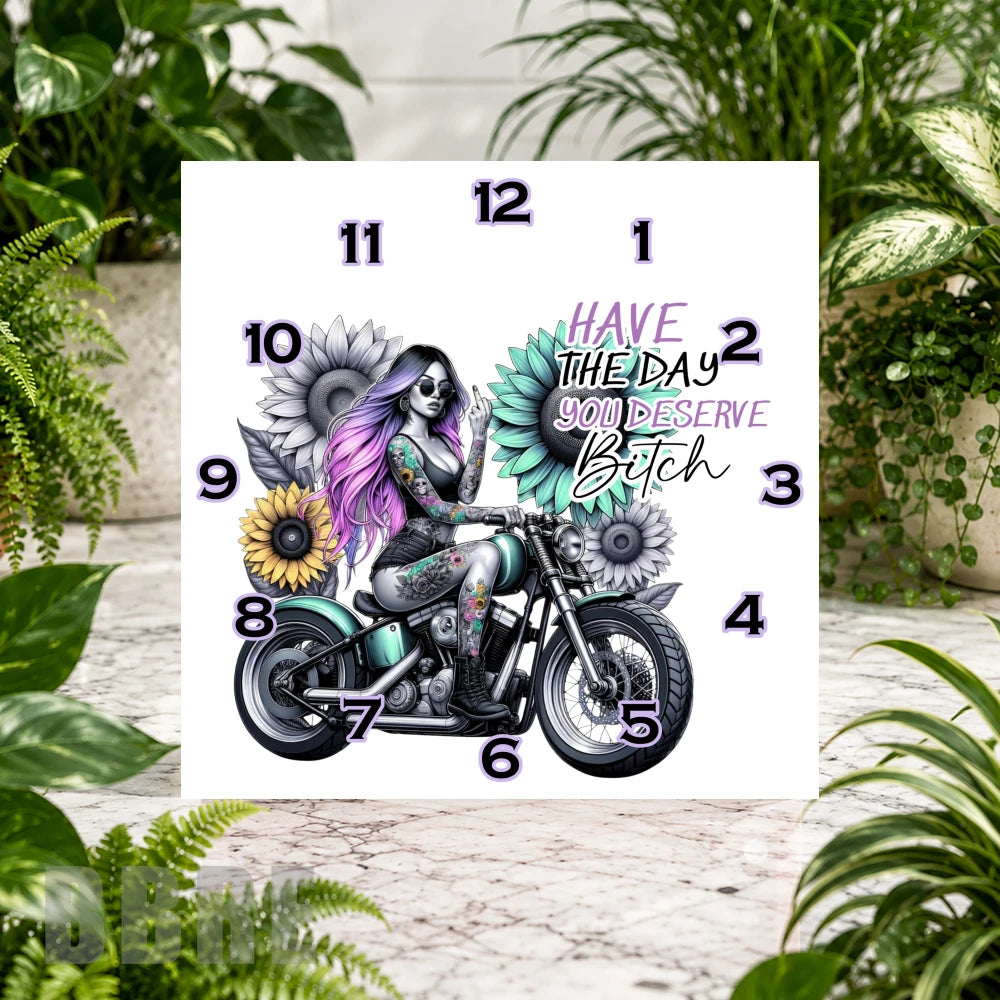 Motorcycle Goddess Clock Sublimation Wrap