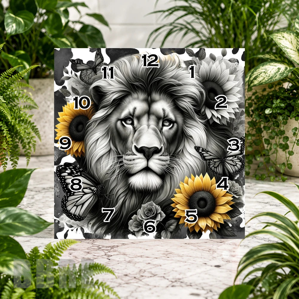 Lion Sunflowers Clock Sublimation Wrap