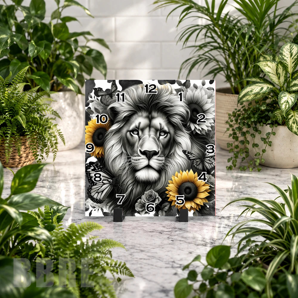 Lion Sunflowers Clock Mockup