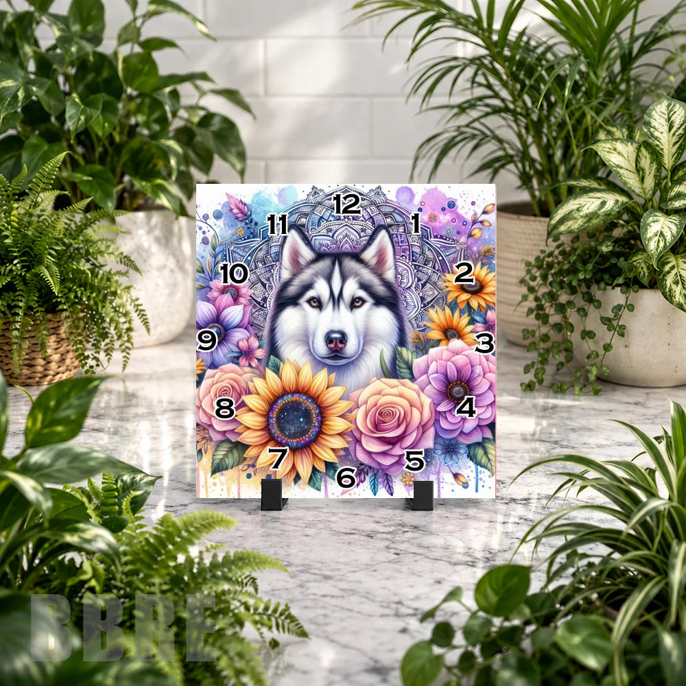 Husky Floral Clock Mockup