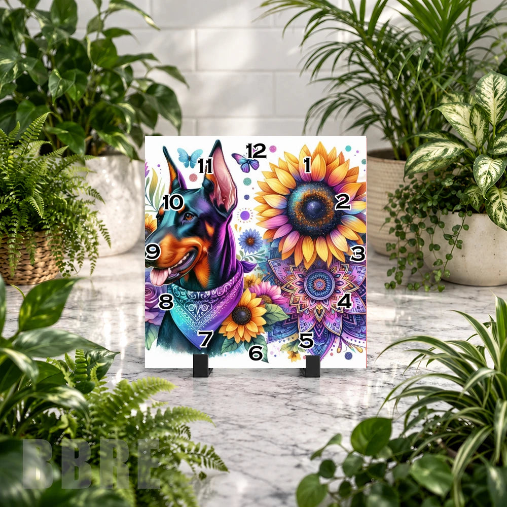 Floral Doberman Clock Mockup