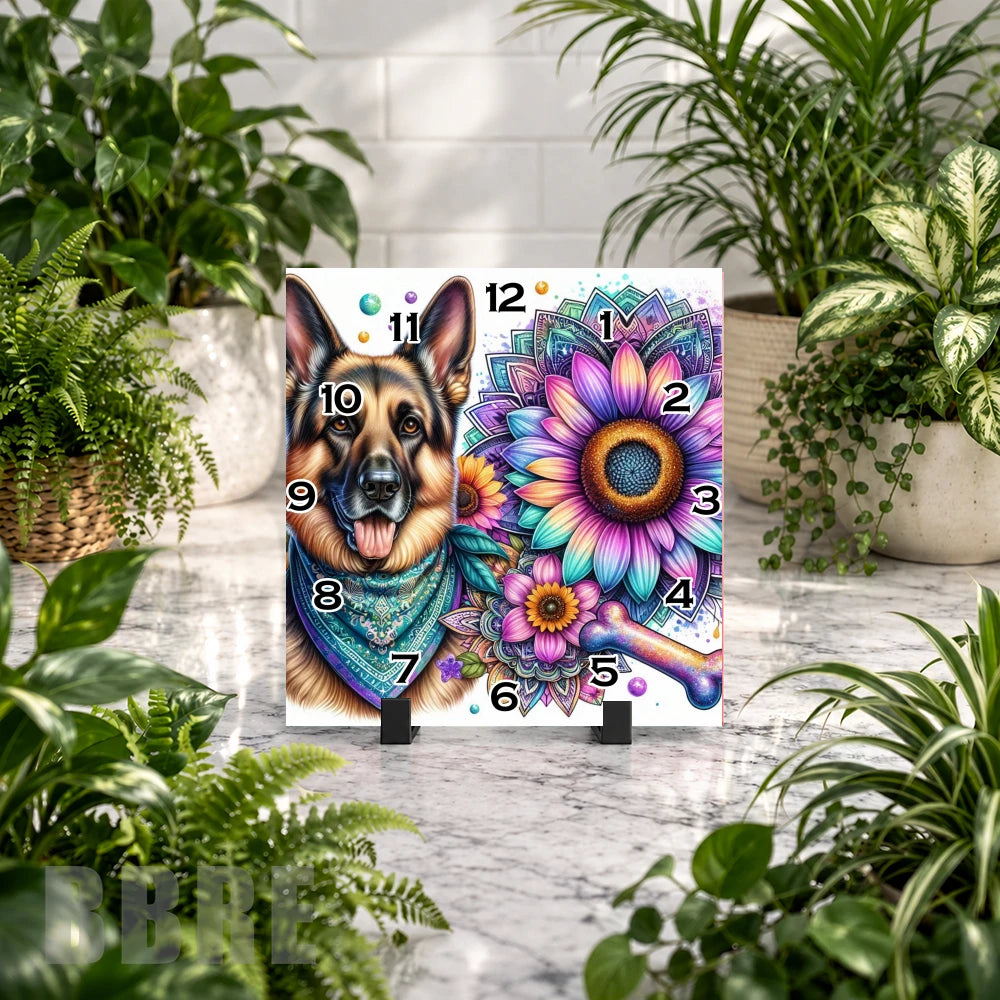 Floral Dog 4 Clock Mockup