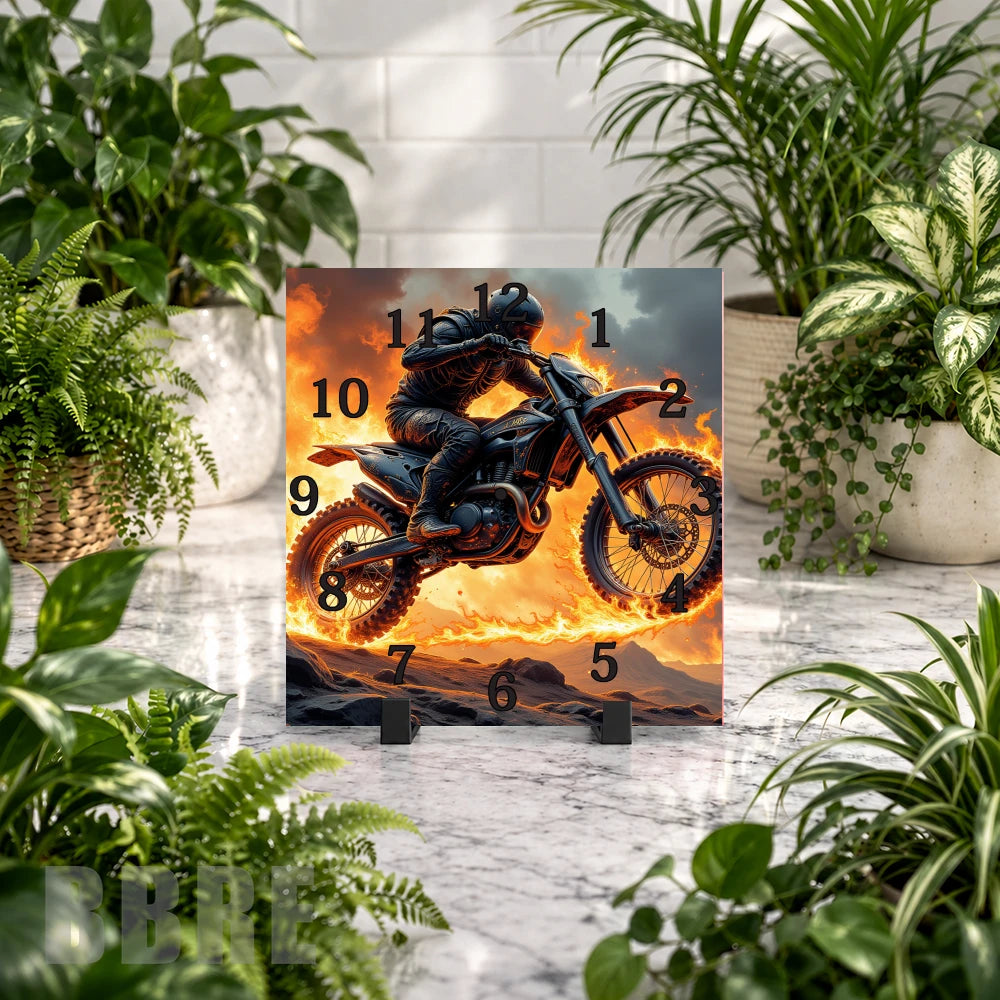 Flaming Motorcycle Clock Mockup