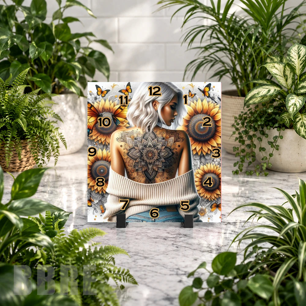 Sunflower Butterfly Clock Mockup