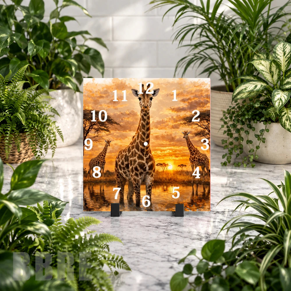 Giraffe Sunset Clock Mockup