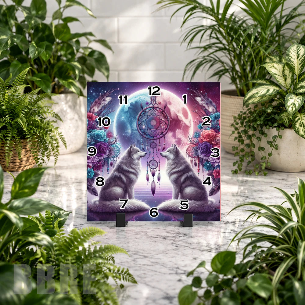 Dreamcatcher Wolves Clock Mockup