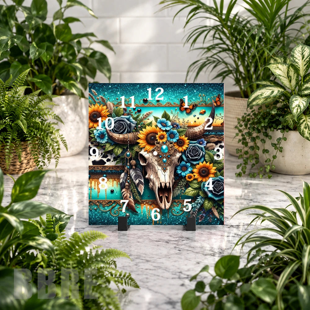 Floral Skull 2 Clock Mockup
