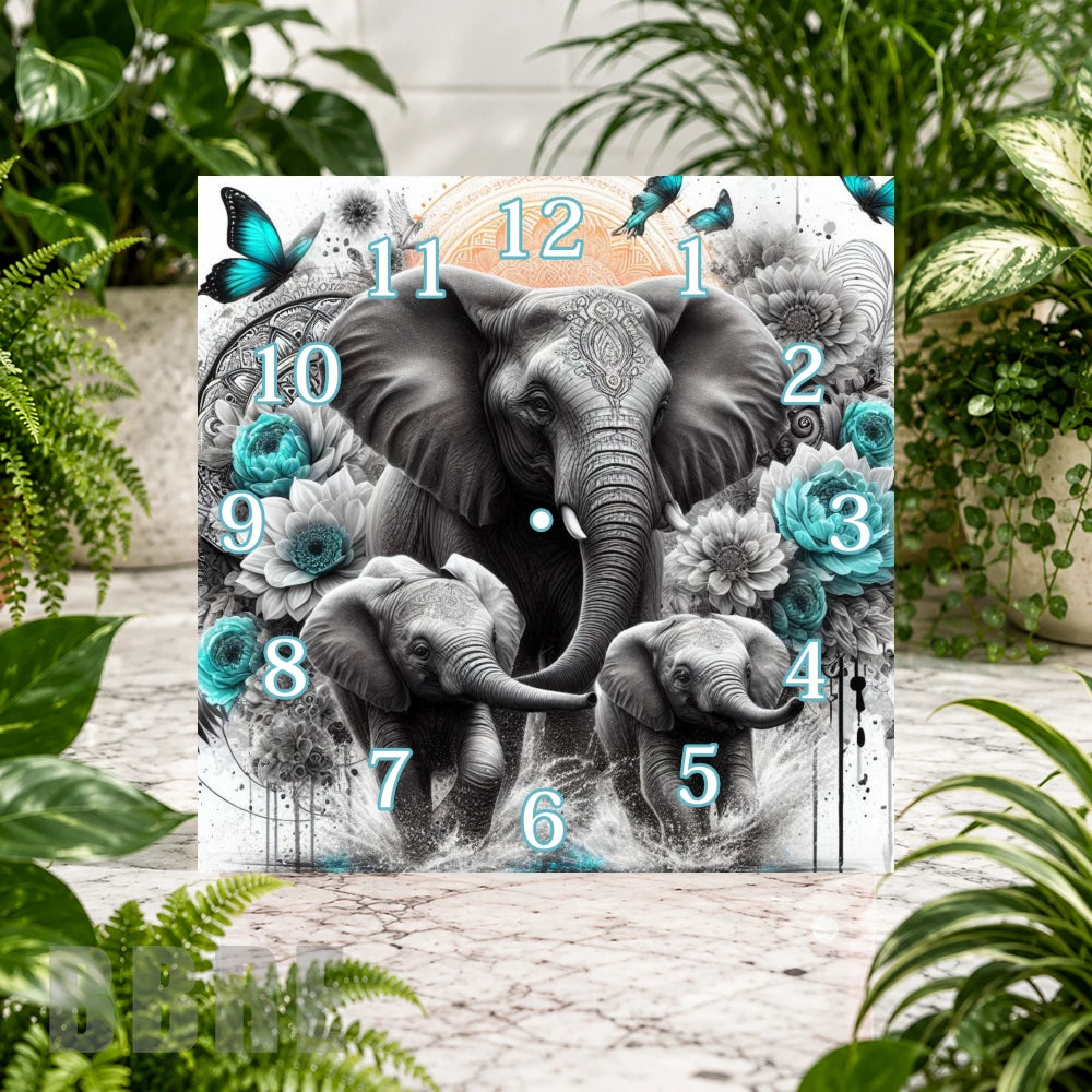 Elephant Family Clock Sublimation Wrap