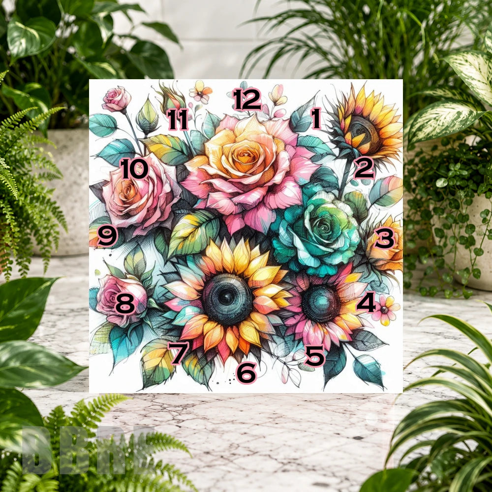 Floral Clock 14 Clock Sublimation Wrap