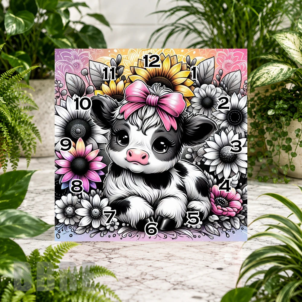 Cow Floral 2 Clock Sublimation Wrap
