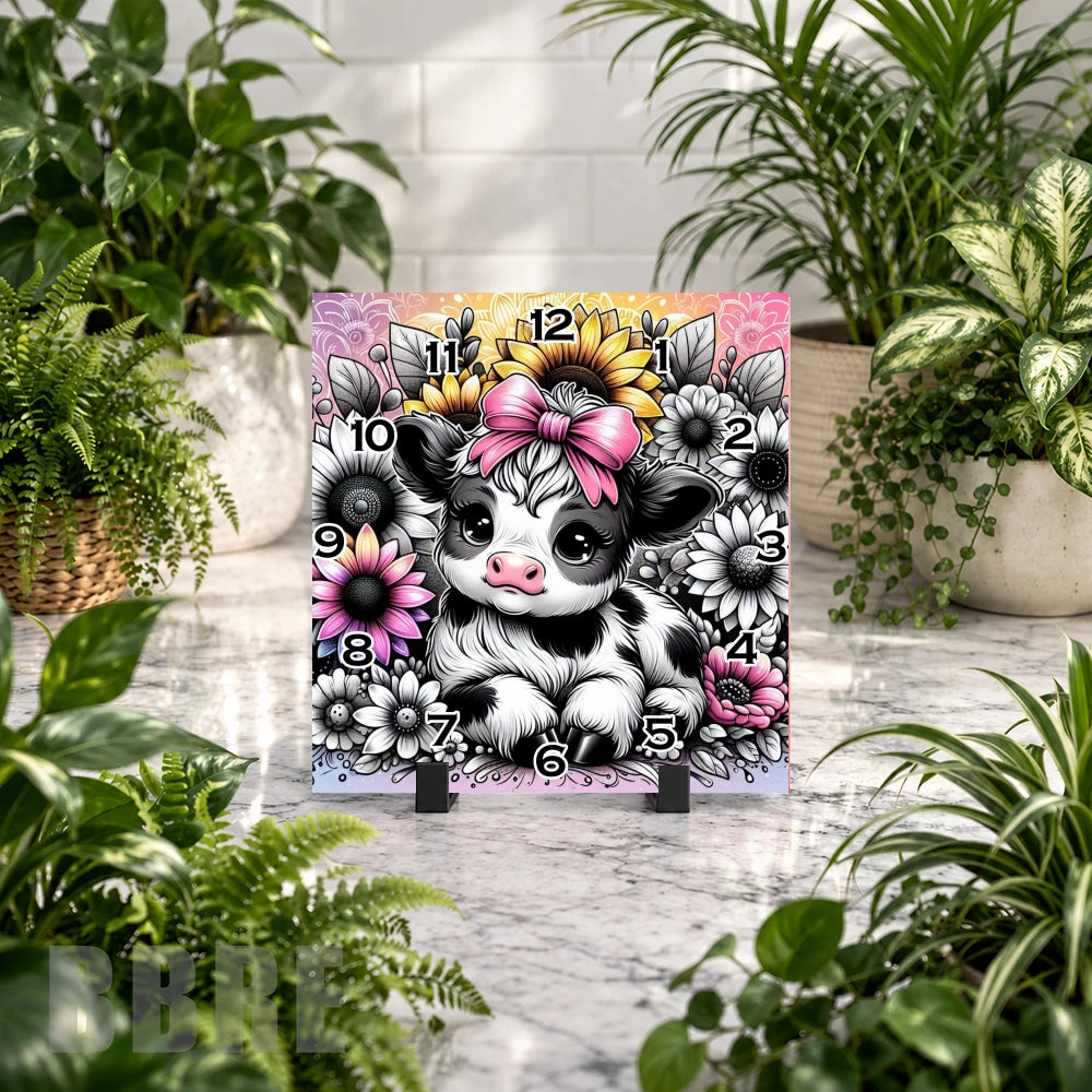 Cow Floral 2 Clock Mockup