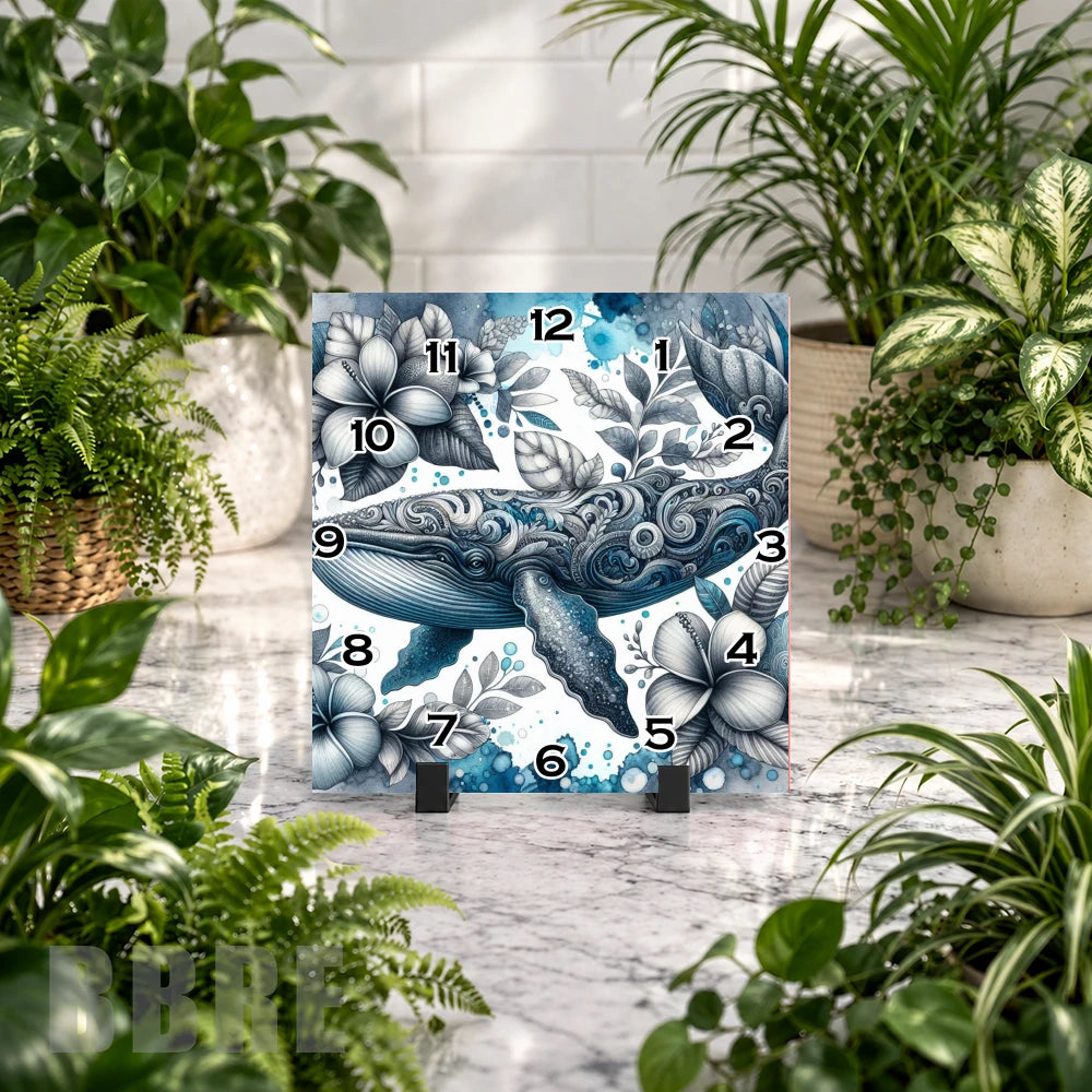 Whale Floral Clock Mockup