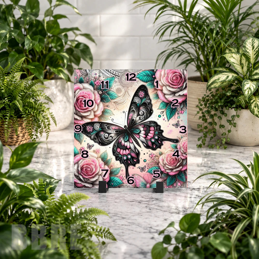 Butterfly Roses 3 Clock Mockup