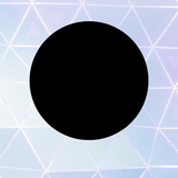 Black circle on a light blue geometric patterned background