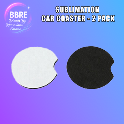 Two car coasters, one white and one black, on a gradient blue and purple background with 'BBRE' branding.