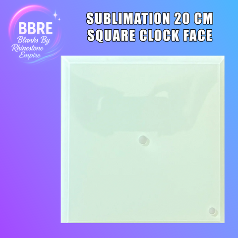 Sublimation 20 cm square clock face with BBRE branding on a gradient background