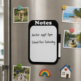 Magnetic whiteboard on a refrigerator with notes and photos attached