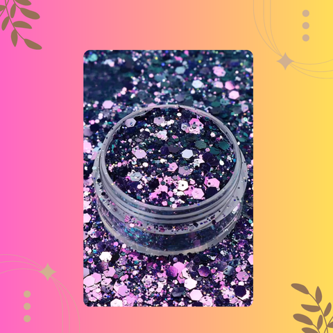 Jar of glitter with a colorful gradient background