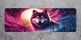 Wolf in a fantasy landscape with a full moon on a large mouse pad.