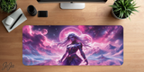 Decorative mouse pad with fantasy design on a wooden desk