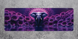 Decorative mouse pad with an elephant and floral design on a purple background