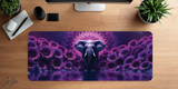 Decorative desk mat with elephant design on a wooden desk